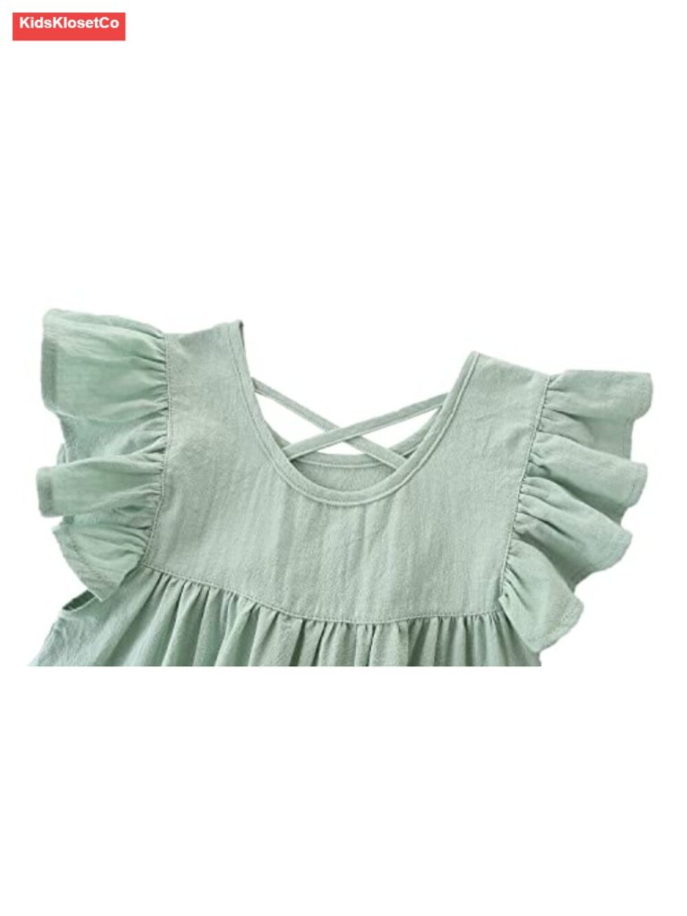 Linen Cotton Flutter Sleeve Back Cross Dress Toddler A-Line Halter Beach - Picture 3 of 5